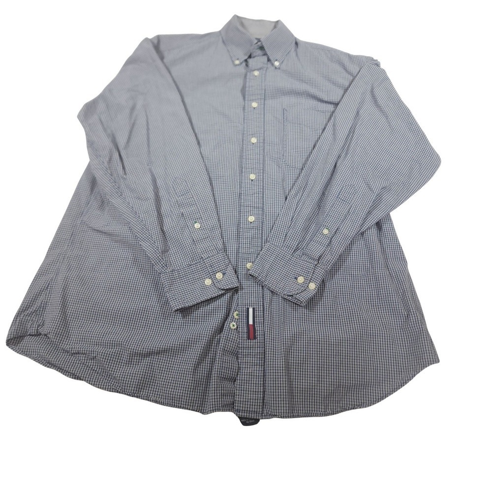 Tommy Hilfiger Shirt Men's L Custom Fit Gingham Check White Blue Preppy